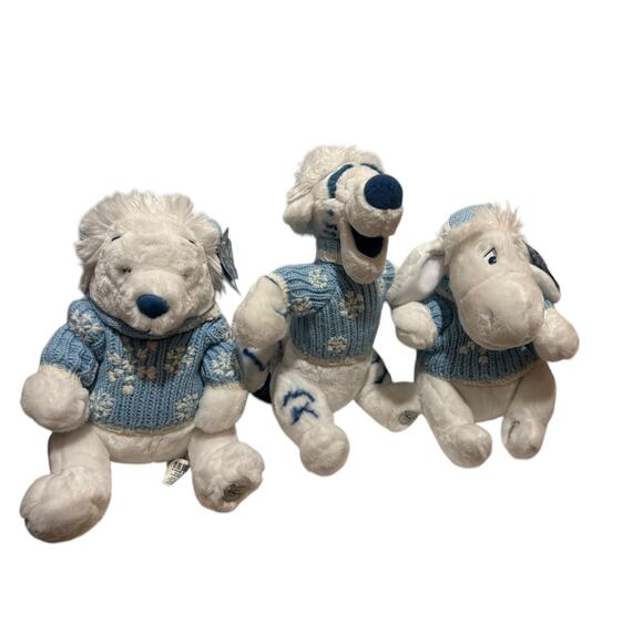Disney Winnie The Pooh Tigger Eeyore Sweater White Holiday Stuffed Plushes - Picture 1 of 10